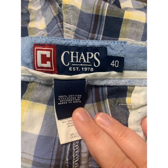 Chaps Cotton Plaid Shorts Men's Size 40 Blue Preppy Golf Casual Summer P10 - Picture 5 of 6